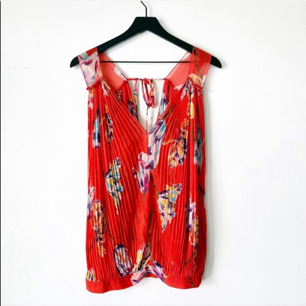 Free People Red Hibiscus Floral Sleeveless Top S